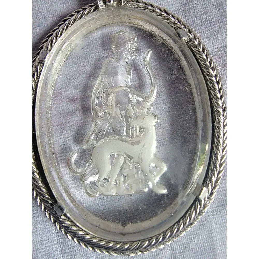 Vintage 1973 Avon Diana the Huntress Reverse Carved Goddess Cameo Pendant